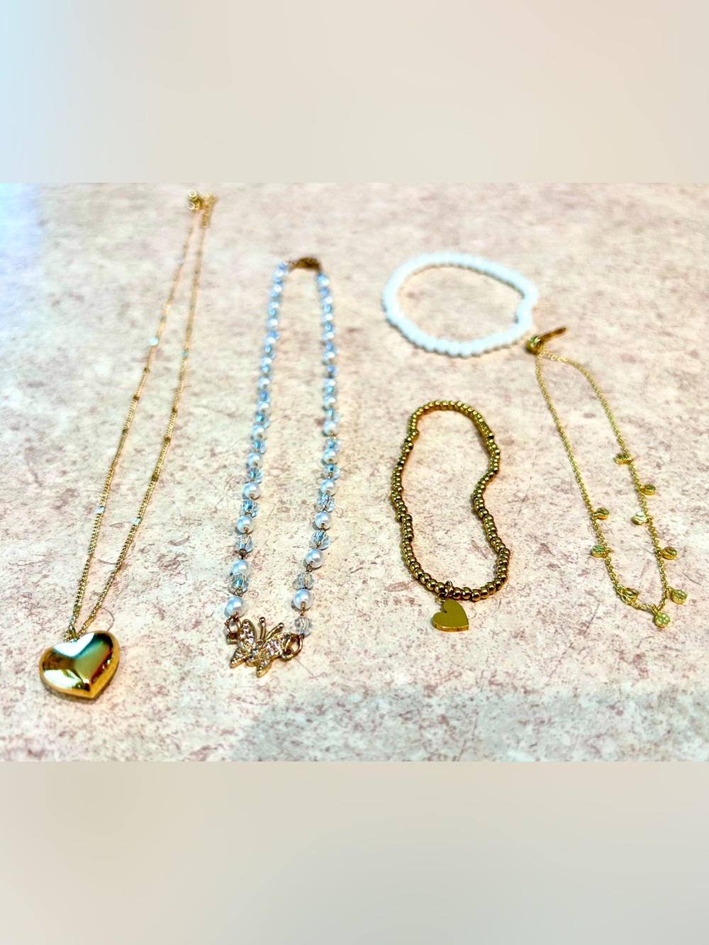 Various Gold & Beaded zne Necklaces Bracelets